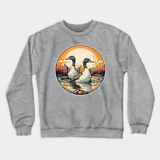 Rustic Reflections: Vintage Grunge Sun & Duck Graphic Tee Crewneck Sweatshirt